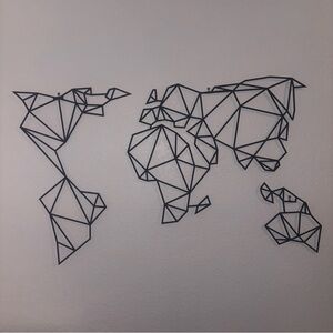 Geometric World Map -  Black Metal Wall Decor